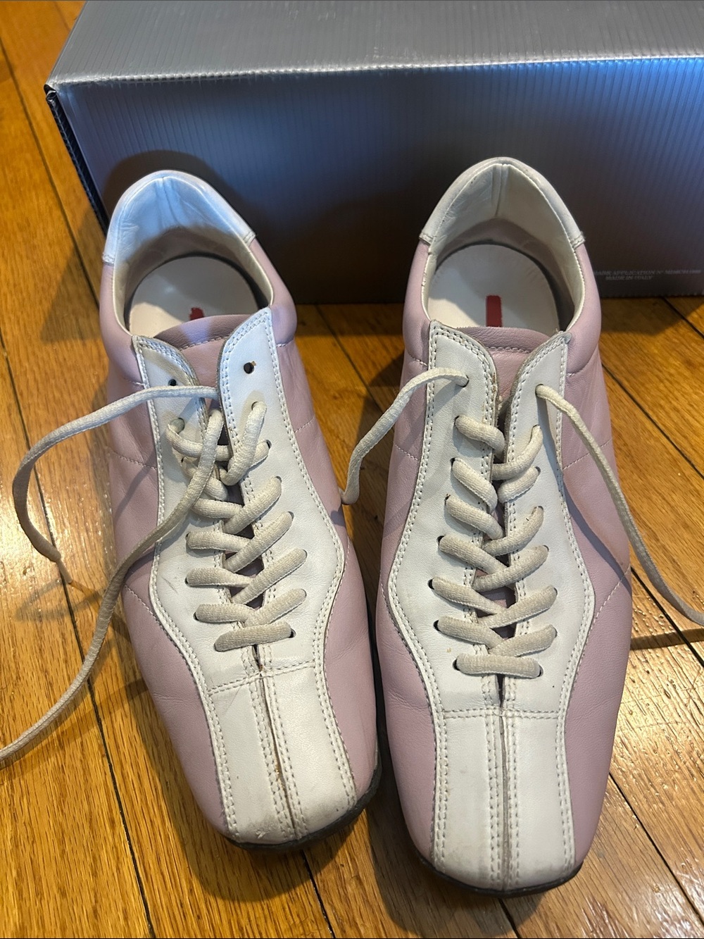 Prada Lilac and White Leather Lace-Up Sneakers - Picture 2 of 5